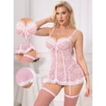 thumbnail image 3 of DARING DIVA Women's Floral Lace Garter Chemise Sheer V Neck Sleepwear Thong L Pink, 3 of 6
