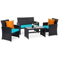 thumbnail image 2 of Costway Ensemble de Conversation en Rotin pour Patio 4 Pcs Coussin Canapé Table Jardin Turquoise, 2 of 10