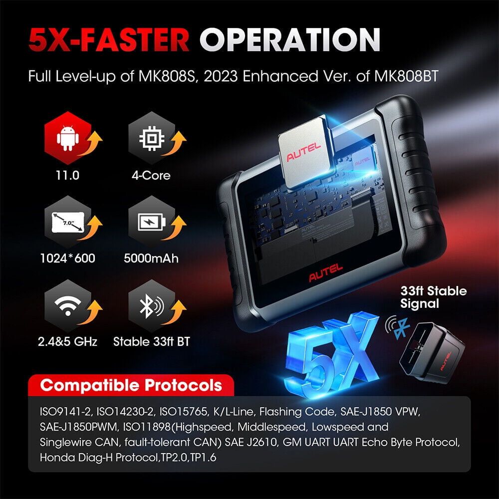 Autel Scanner MaxiCOM MK808K-BT Bidirectional Car Diagnostic Scanner All System Scan Active Test, 28+ Service , FCA SGW Cars, OS11 Updated of MK808BT MK808S MX808S