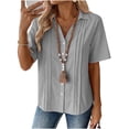 thumbnail image 4 of Hfnxid Womens Tops Button Down Short Sleeve Shirts Pleated V Neck Casual Office Blouse Loose Fit Breathable Going Out Travel Blouses Gray S, 4 of 7