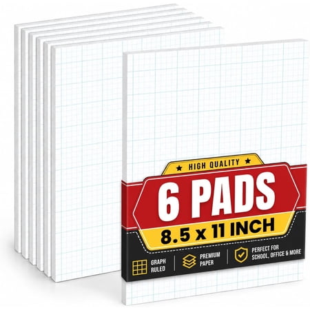 Graph Pads, 8.5" x 11", Quadrille Pad 8.5 x 11, 50 Sheets/Pad (6 Pack)