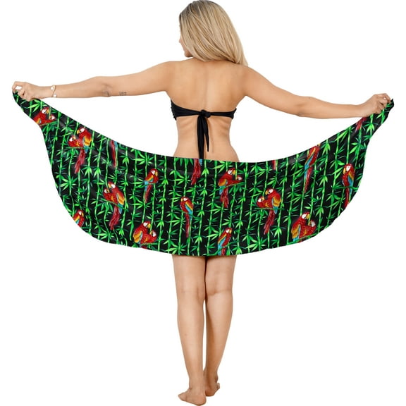 HAPPY BAY Women's Bikini Wraps Beach Wrap Cover up Sarong Skirt Swimsuit Swimwear Bathing Suit Cover Ups for Womens One Size Red Parrot, Black