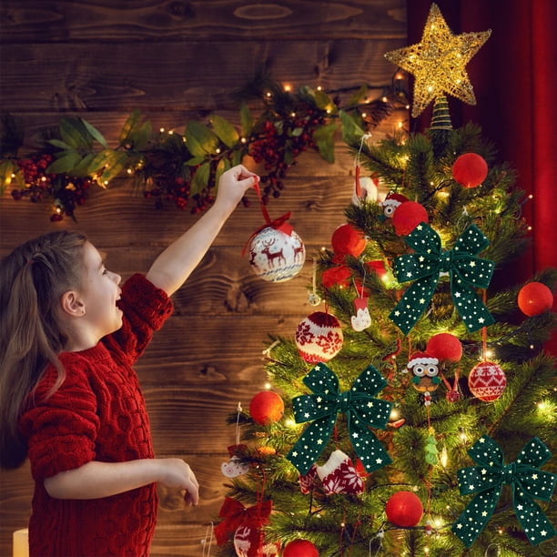 Lazo decorativo de cinta navideña, cinta roja arco, adornos para fiestas, estilo elegante, cintas para árbol de Navidad, cintas para regalos, cintas para fiestas, diseño plegable, tela de