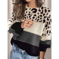 thumbnail image 6 of Female Oversized Knit Sweater, Casual Long Sleeve Pullover, Fall Winter Top, Leopard Soft Long Sleeve Knitwear Gray S, 6 of 7