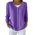 thumbnail image 2 of Zedker Women'S Solid Color V-Neck Knit Cardigan with Print Detail, Casual Button Up Soft Open Front Sweater for Women, Lightweight Long Sleeve Cover Up,Purple,L, 2 of 5