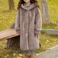 thumbnail image 4 of BRGZLK Girls White Coat Kids Fluffy Long Sleeve Hooded Button Jacket Winter Trendy Outwear with Pockets for Kids Coffee 15-16 Years, 4 of 5