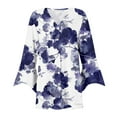 thumbnail image 2 of Sksloeg Womens 3/4 Sleeve Cardigans for Women Bohemia Flowy Floral Printed Cardigan Women's Button Down Shirts Puff Sleeve Top Half Sleeves Summer Jacket,Navy M, 2 of 6