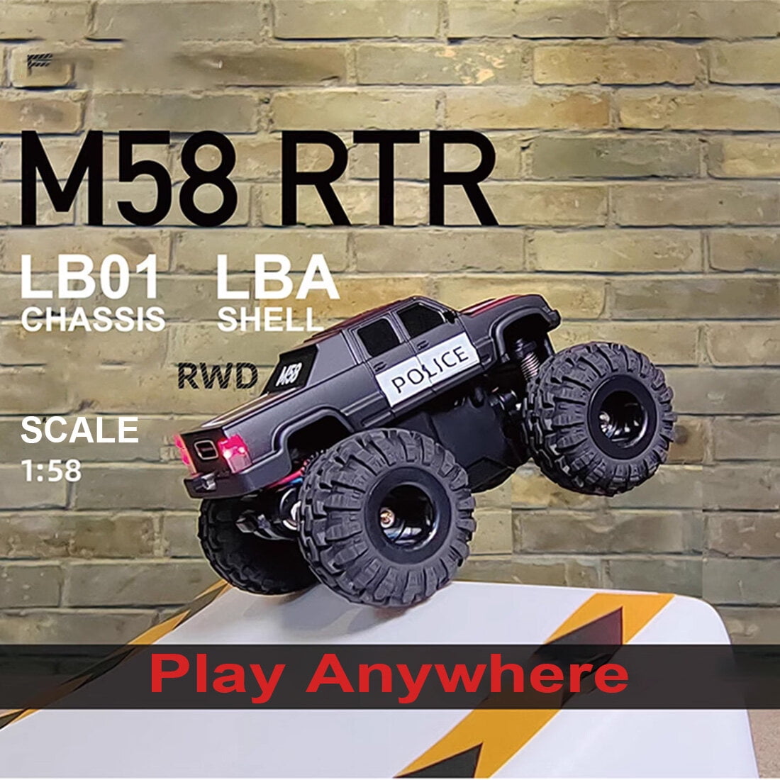 M58 1/58 Scale Mini RC Rock Crawler, 2.4G RWD Full Proportional Control Electric RC Car with Independent Suspension, Metal Gears, LED Lights & 3 Interchangeable Shells for Adults - RTR