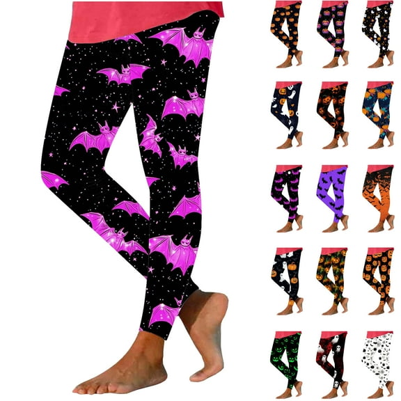 Feancey Funny Workout Leggings for Women Halloween Pumpkin Print High Waisted Leggings Holiday Casual Tummy Control Yoga Pants Multicolor XXL