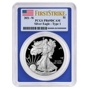 2021-W Proof $1 Type 1 American Silver Eagle PCGS PR69DCAM FS Flag Label Blue Frame