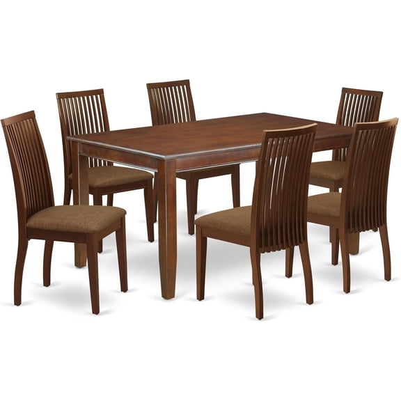 HomeStock 7 Piece Kitchen Table Set Consist of a Rectangle Dining Table and 6 Linen Fabric Dining Room Chairs, 36x60 Inch, Mahogany