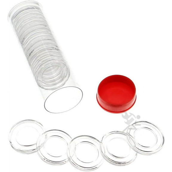 OnFireGuy Coin Capsule Storage Tube & 20 A18 Direct Fit Coin Holders for US Dimes (Red Plug Lid)
