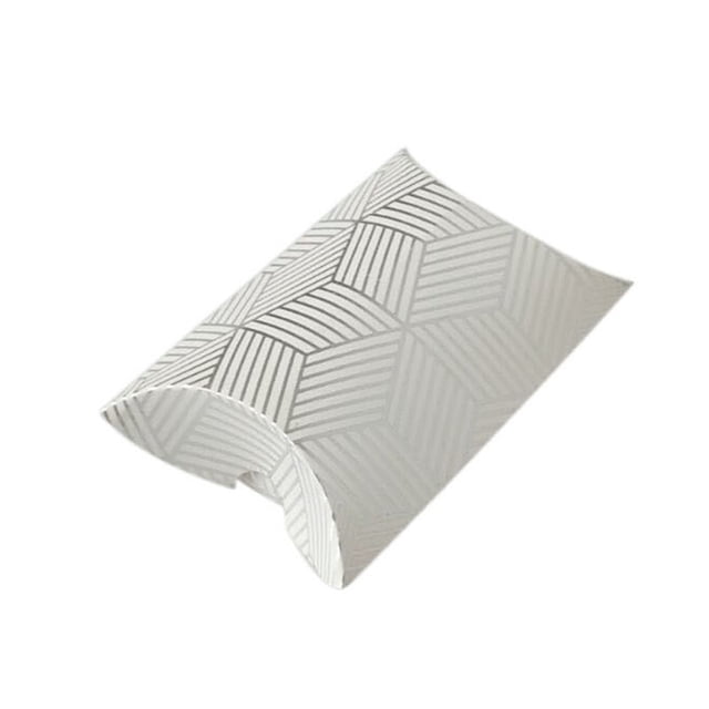 ZheElen 50 Pieces Pillow Candy Box Paper Festival Birthday Favors Biscuit Present Case Gifts Package Supplies Kids Children Silver Stripe