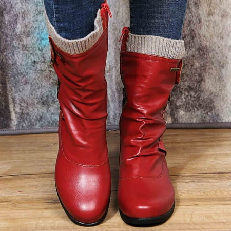 

Akiihool Boots for Women Fashion Womens High Platform Mid Calf Wedges High Heel Round-Toe Stacked Heel Cowgirl Knee Boots (A 7.5)