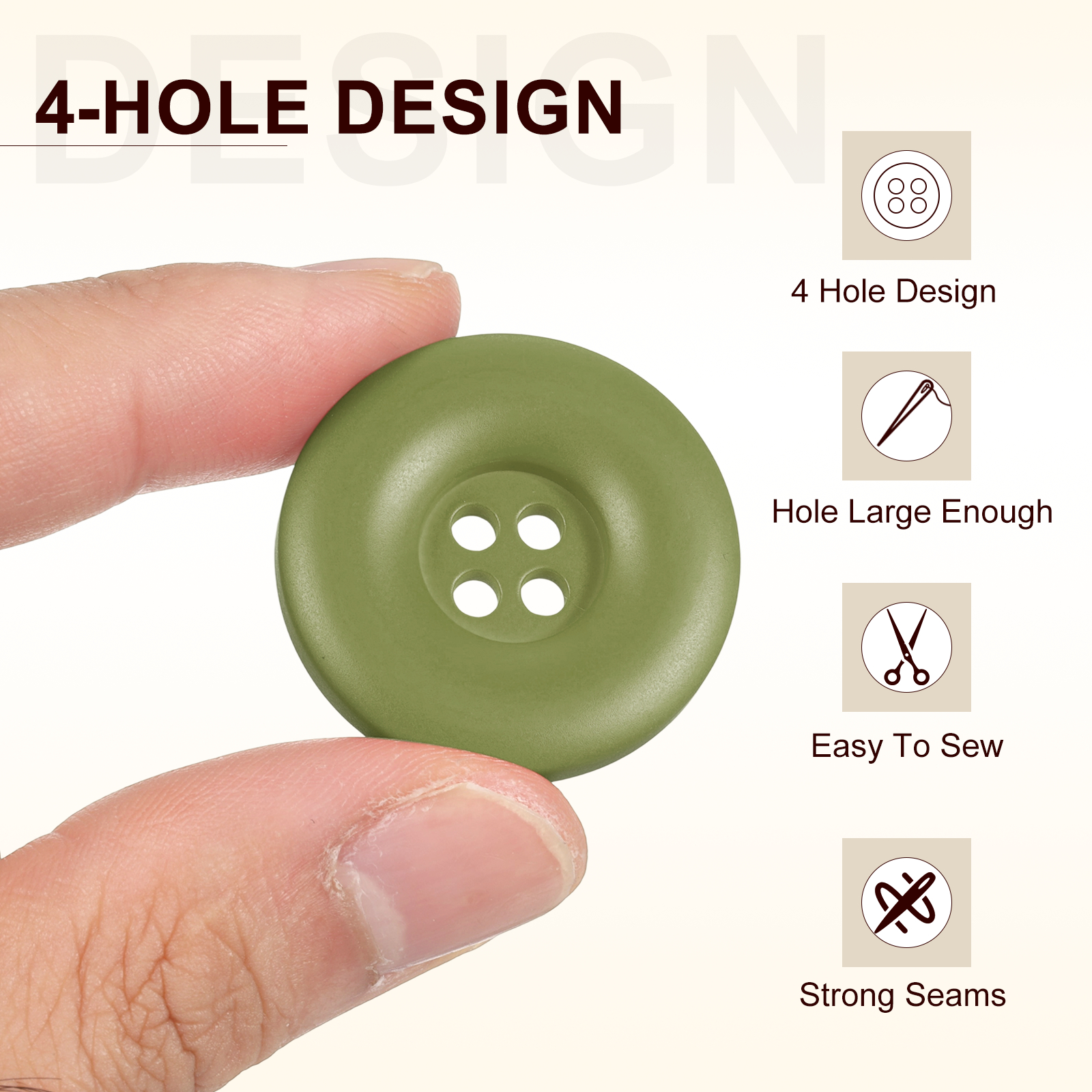 Uxcell 50pcs Sewing Button 30mm 4 Holes Resin Round Crafting Buttons, Green