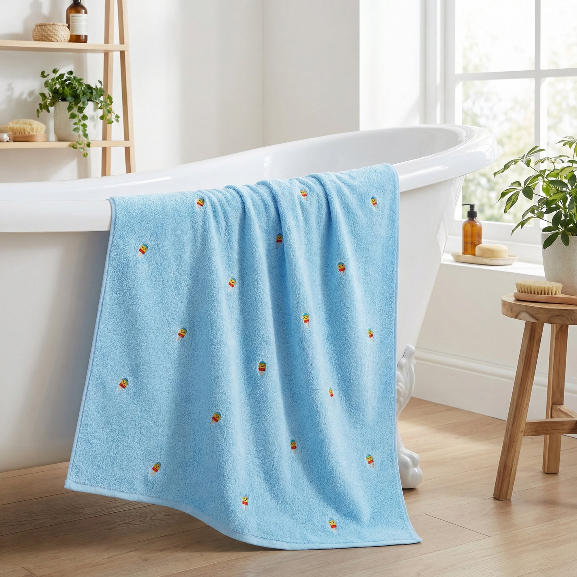 Unique Bargains Soft and Absorbent Cute Cotton Bath Towel Ice Lolly Blue 55" x 28"