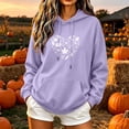 thumbnail image 2 of Otvok Women Thanksgiving Hooded Sweatshirt, Botanical Maple Pumpkin Heart Pattern Soft Fleece Relaxed Fit Hoodie, 2 of 7