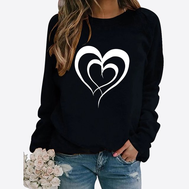 BVOFAR Chandails à Manches Longues de la Saint-Valentin pour Femmes Décontractés Mignons T-Shirts Graphiques Cœur d'Amour Tendance Col Rond Hauts 2025