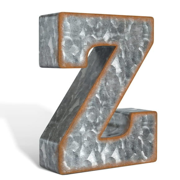 CraftyCrocodile 7" Galvanized Metal Letters for Wall Decor - 3D Letter Z for Hanging & Free Standing - Decorative Rustic Alphabet Letters for The Living Room, Bedroom, Kitchen