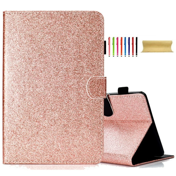 Bling Glitter Case for Amazon Kindle Fire HD 8 & 8 Plus Tablet (8”12th/10th Generation, 2022/2020 Release), Protective Wallet Card Slot Case Pencil Holder,Premium PU Leather Kickstand Cover, Rosegold