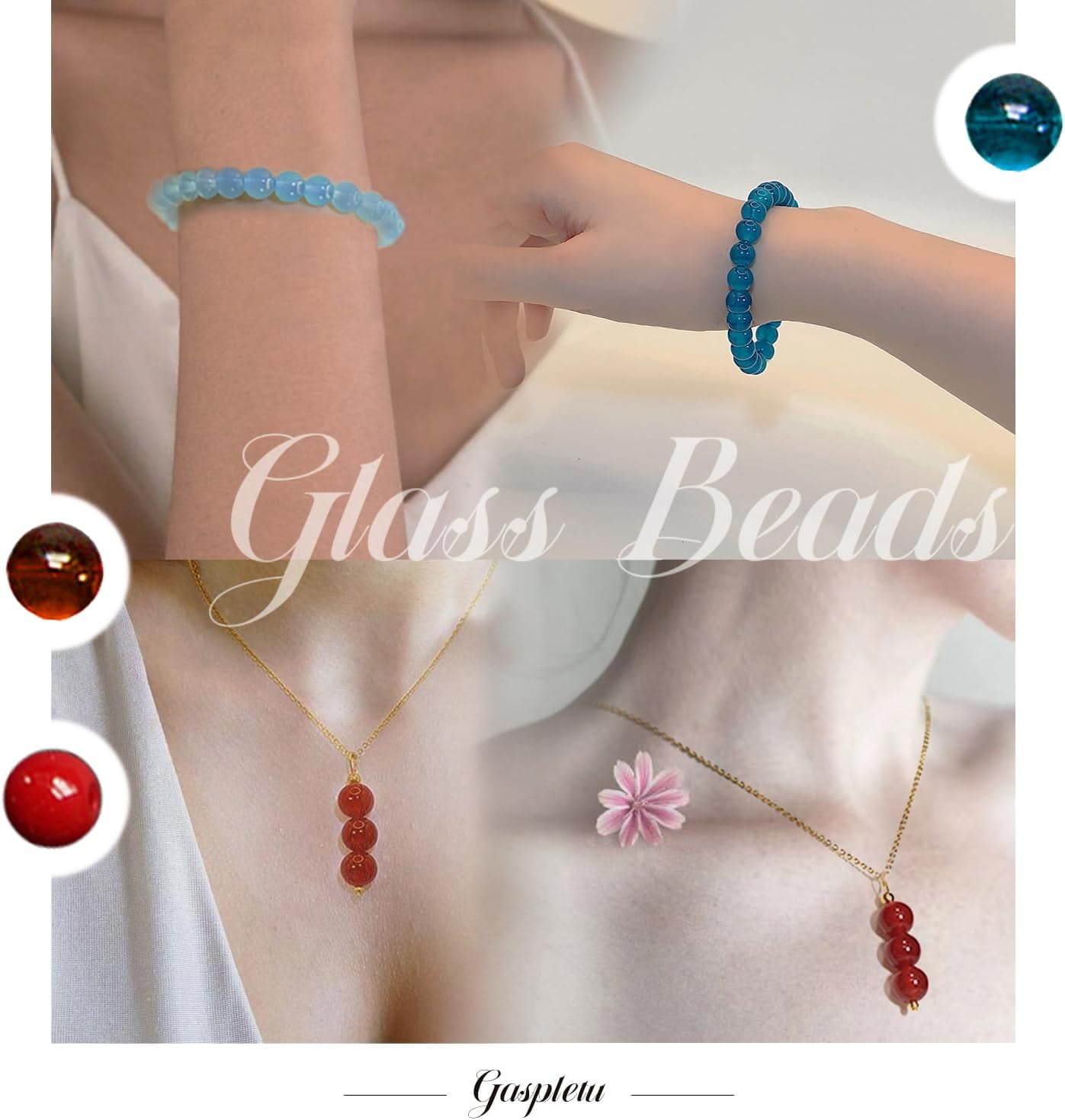 1200PCS 8mm Glass Beads for Jewelry Making, 24 Colors Crystal Beads Bracelets Making Kit, 2 Box Round Beads Suitable for Beginners
