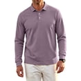thumbnail image 2 of Long Sleeve Polo Shirts for Men Collared Performance Golf Shirts Casual Workwear Business Office Light Purple S, 2 of 6