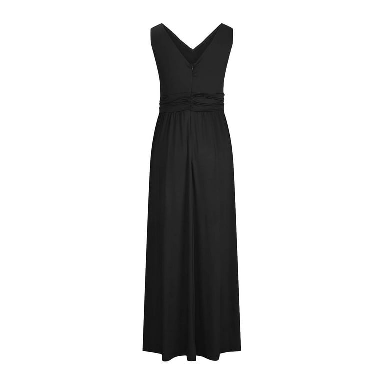 Lyeaa Plus Size Formal Dresses for Women for Guest at Wedding Sleeveless V Neck Maxi Dress Flowy Elegant Homecoming Dress Solid Color Dress Fashion