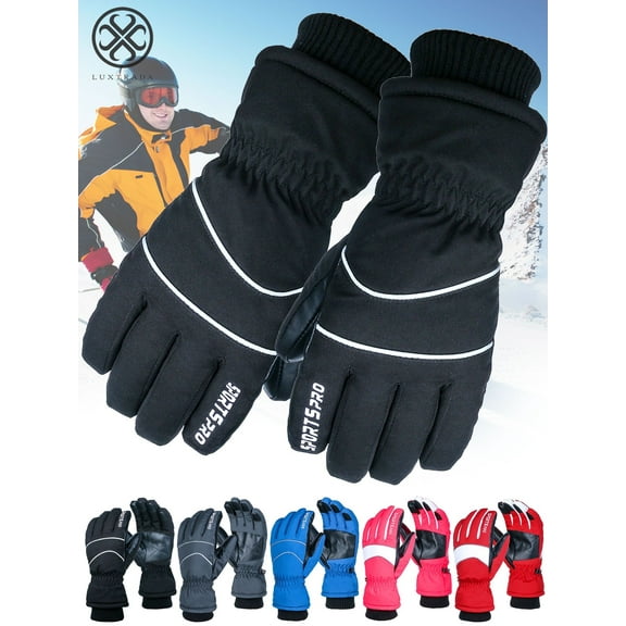 Luxtrada Adults Unisex Waterproof and Thinsulate Lined Insulated Premier Colorblocked Ski Snow Winter Snowboarder Gloves - Fits Mens and Womens Ladies Sizes