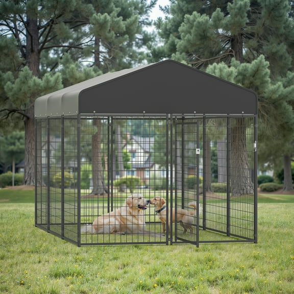 Large Dog Crate Heavy Duty Dog Kennel Outdoor Dog Playpen w/ Waterproof Cover 10×6.4×6.5ft Dog Crates For Large Dogs Dog House Outdoor Dog Enclosure