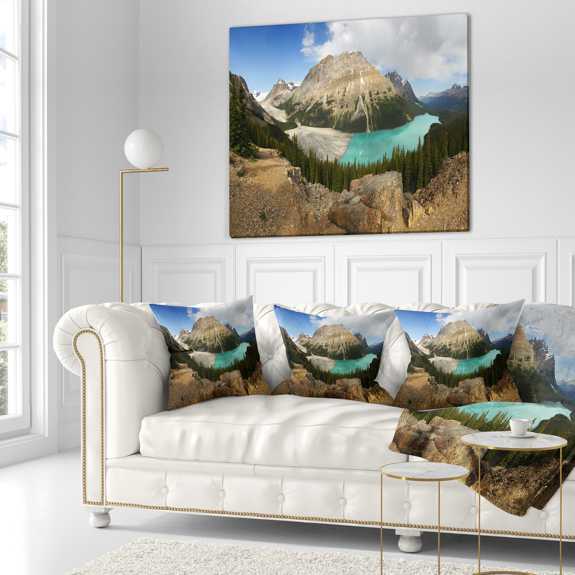 Designart Peyto Lake Glacial Panorama - Landscape Printed Throw Pillow - 16x16