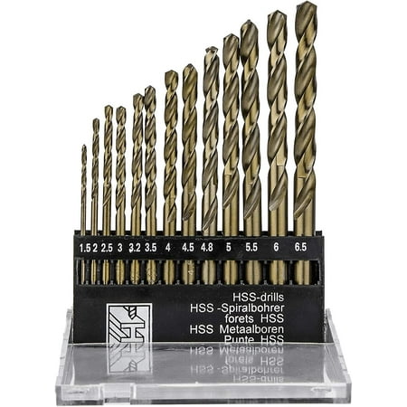 

LHXC 13 Pieces 1.5-6.5mm Hss M35 Twist Drill Bits With Round Shank And Titanium Coated For Wood Metal Drilling