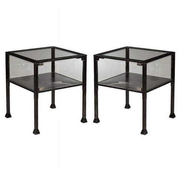 Home Square Glass Display End Table in Black - Set of 2