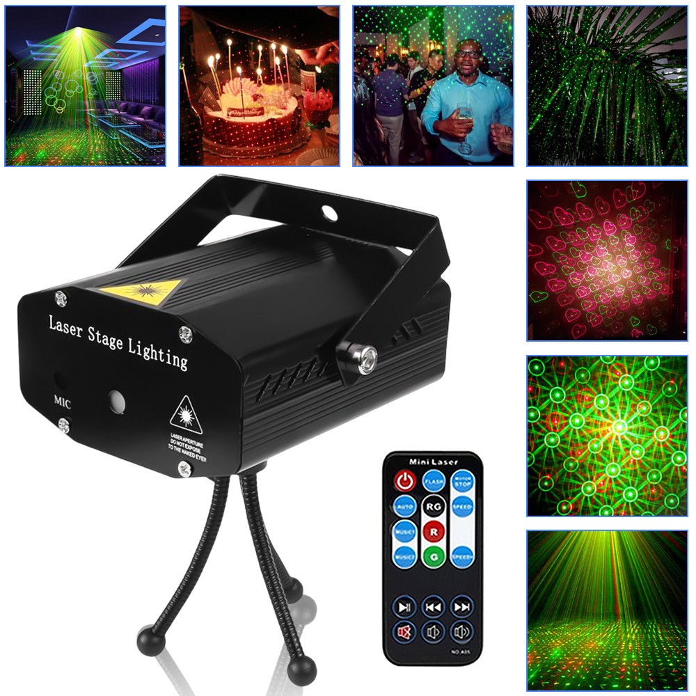 Mini Full Star laser stage light, LED Sound Activated Laser Light Flash Strobe Projector with