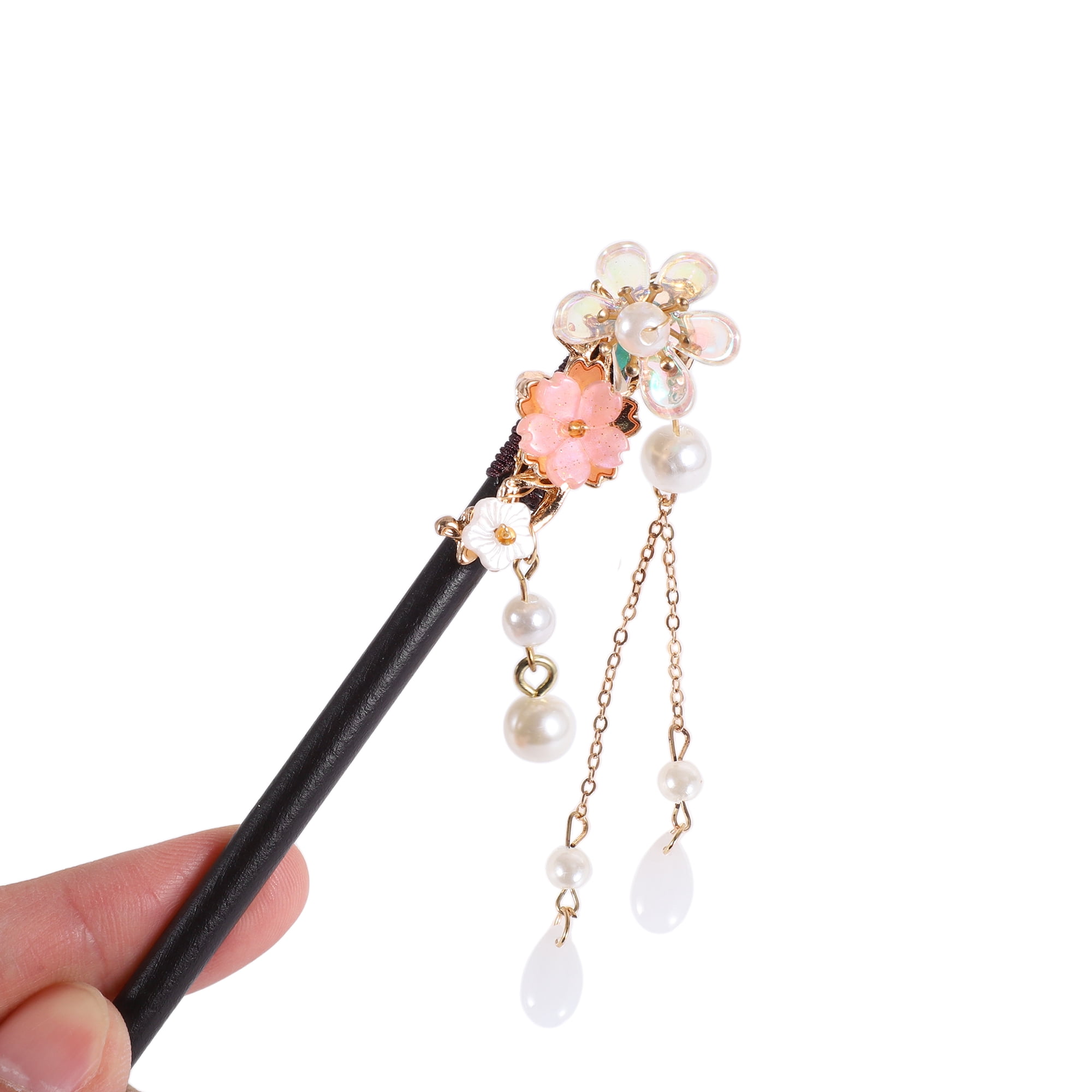 Unique Bargains Three-petal Flower Hair Chopstick for Women 1 Pc Black, Pink, White