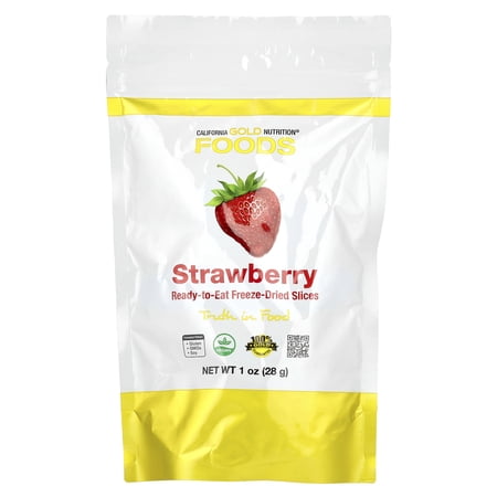 California Gold Nutrition Foods, Freeze-Dried Strawberry, Ready to Eat Whole Freeze-Dried Slices, 1 oz (28 g)