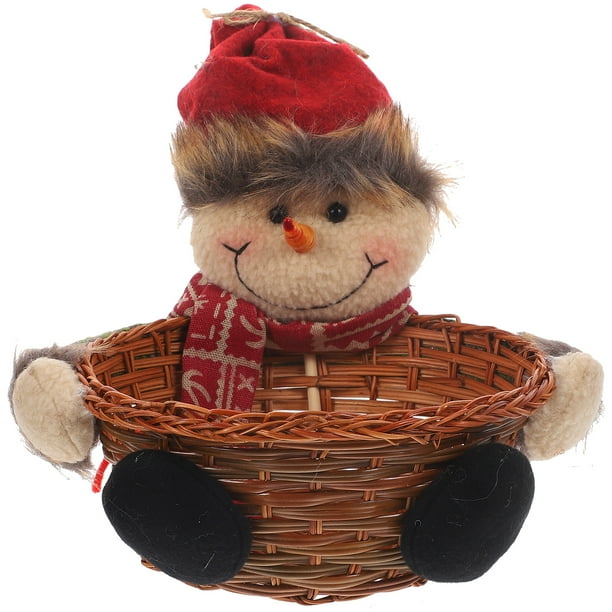 Cesta de almacenamiento de dulces, soporte para regalos de fiesta navideña, cesta de almacenamiento navideña, adorno de regalo para decoración de fiestas en el hogar (Muñeco de nieve)