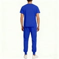 thumbnail image 4 of WULMLEO Mens Scrubs Outfits 2 Piece Short Sleeve Medical Scrub Sets Stretch Crew Neck Casual Nurse Uniform Shirts and Joggers Petite Working Button Comfortable Nursing Workwear Royal Blue L, 4 of 5