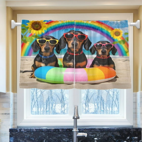 Ryvnso Dachshund Dog Beach Half Curtains Sets Tier 2 Panels Short Curtain Rod Pocket 27"W x 24"L