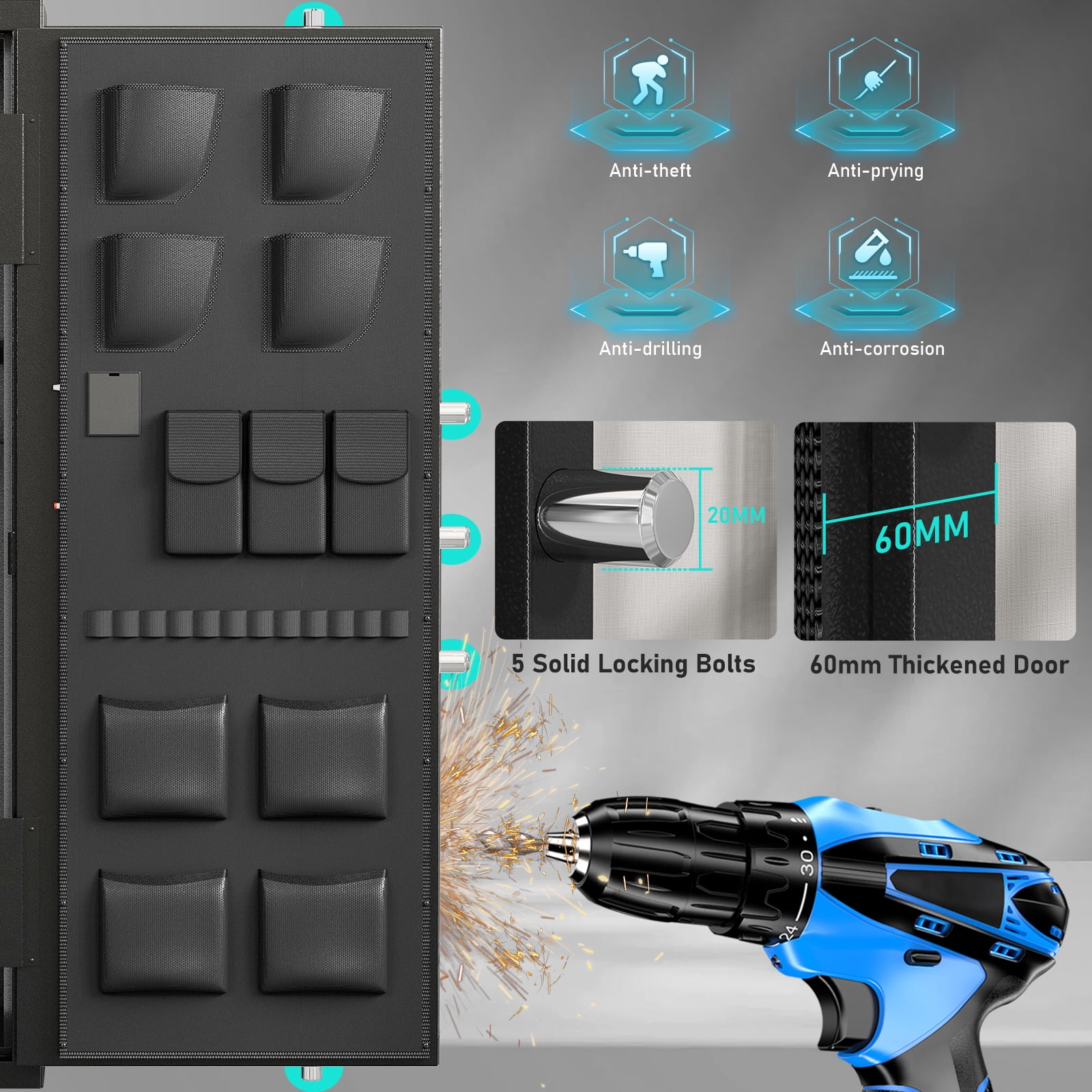 15-20 Gun Safe, Large Gun Safe for Pistols, Unassembled Gun Cabinet with Adjustable Shelf & Gun Rack, Gun Safe for Home and Shotgun, Quick Access Gun Cabinet with Mute Function & Dual Alarm