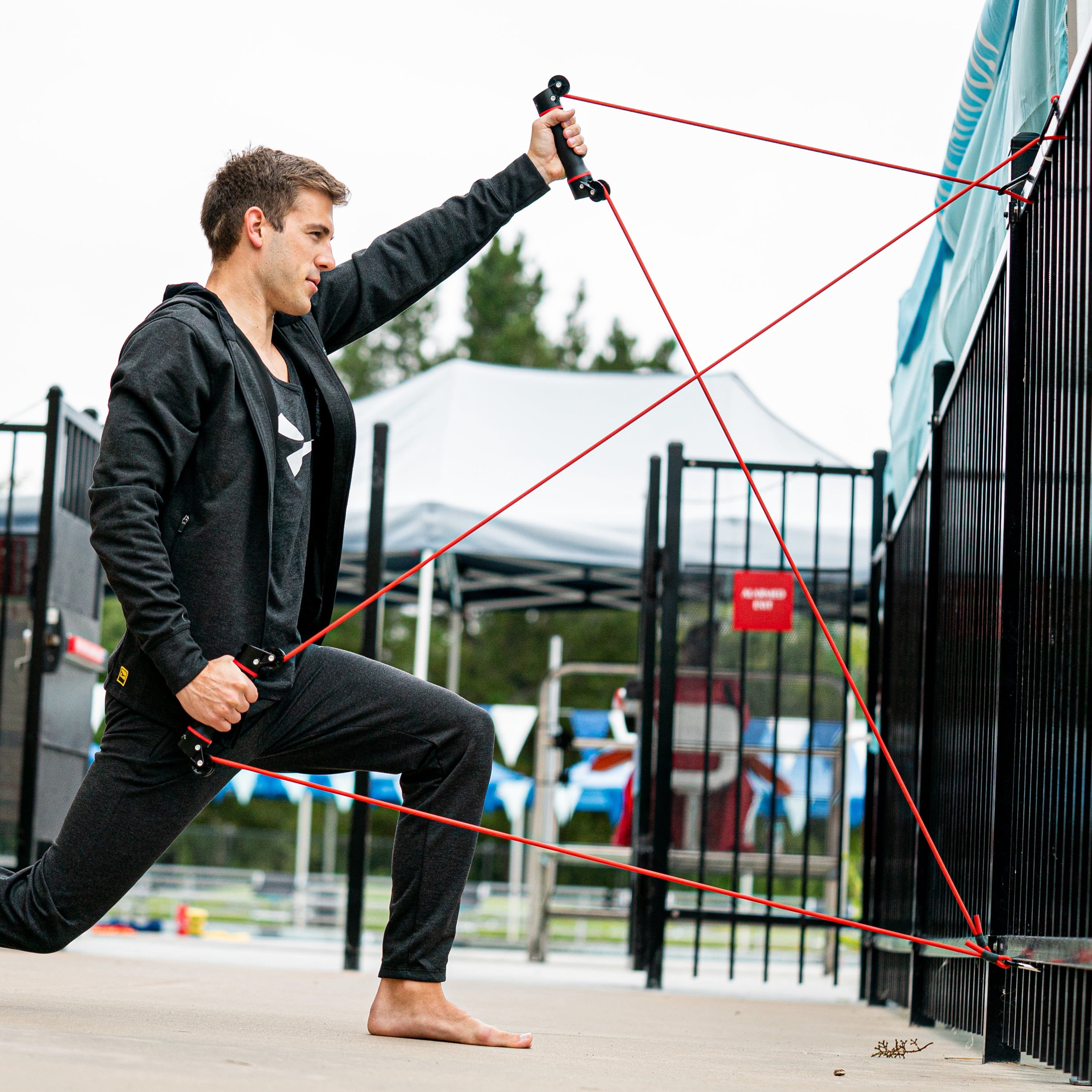 FINIS Slide Dryland Trainer - Resistance Training Exercise Bands to Improve Strength and Form - Dual-Handled Resistance Stretch Bands for All Ages - 9mm Resistance, Red