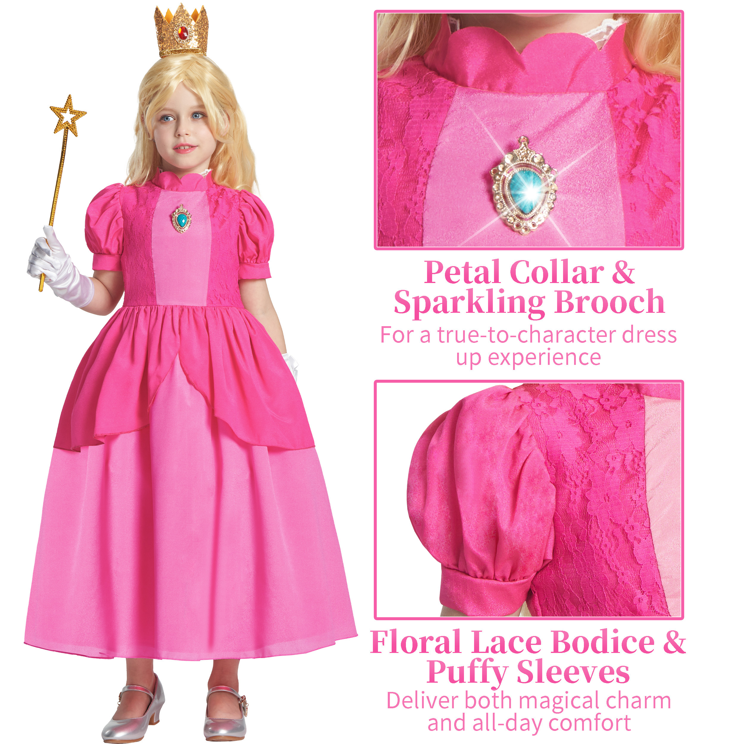 IKALI Girls Pink Princess Costume Dress, 6-Piece Set photo 6