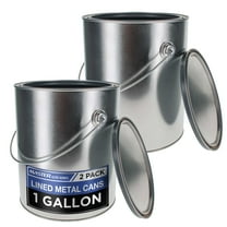 Master Elite 1 Gallon Lined Empty Metal Paint Can Bucket with Lids, Bail Handles, Pack of 2 - Triple Tight Seal, 128 fl. oz. Steel Coating Storage Container Tin - Store Leftover Water-Based Paint