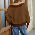 thumbnail image 4 of Pullover Tops Womens Off Shoulder Sweatshirt Slouchy Long Sleeve Shirts for Fall Brown 2XL, 4 of 6