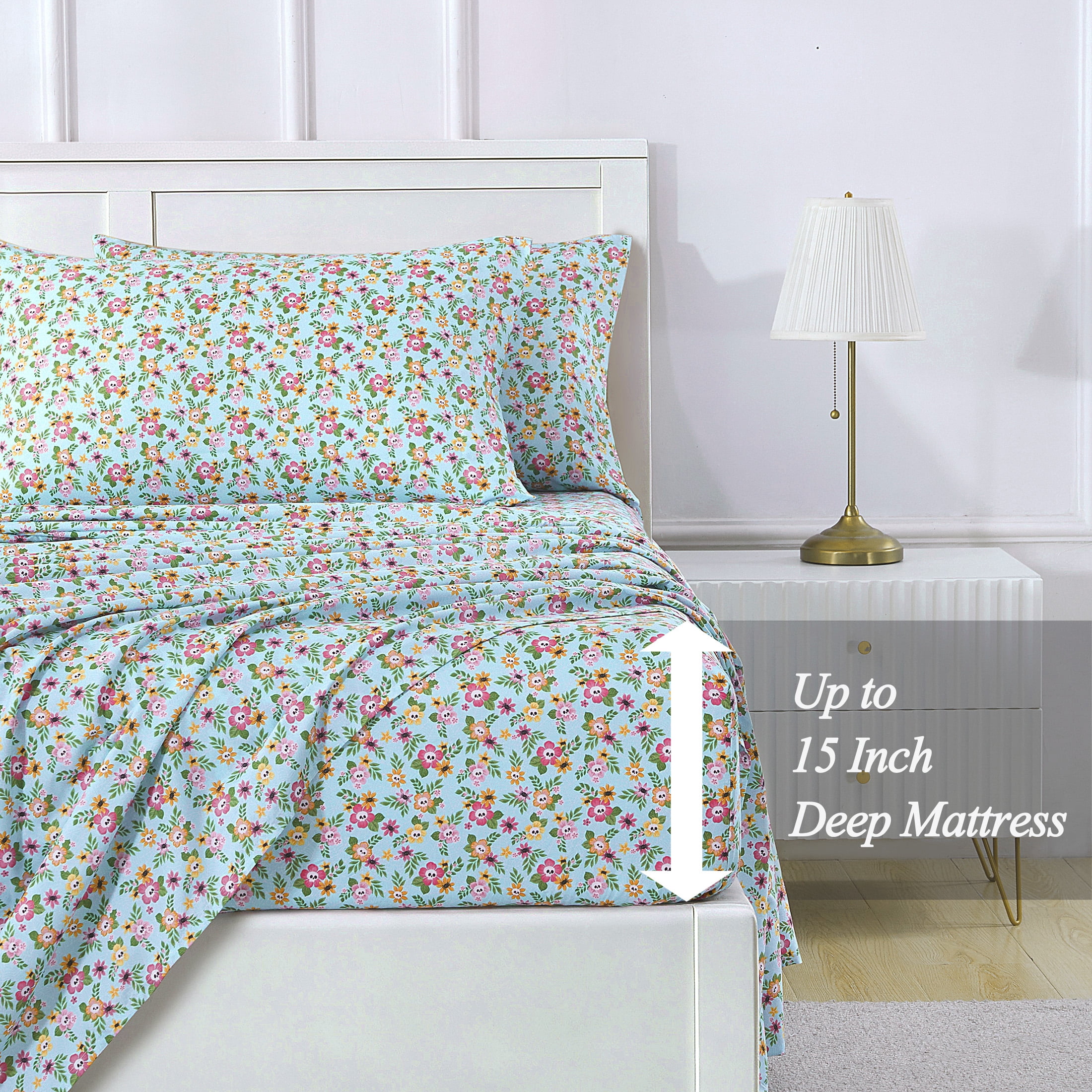 Summerween Soft Microfiber Sheet Set, Floral Skulls, Queen