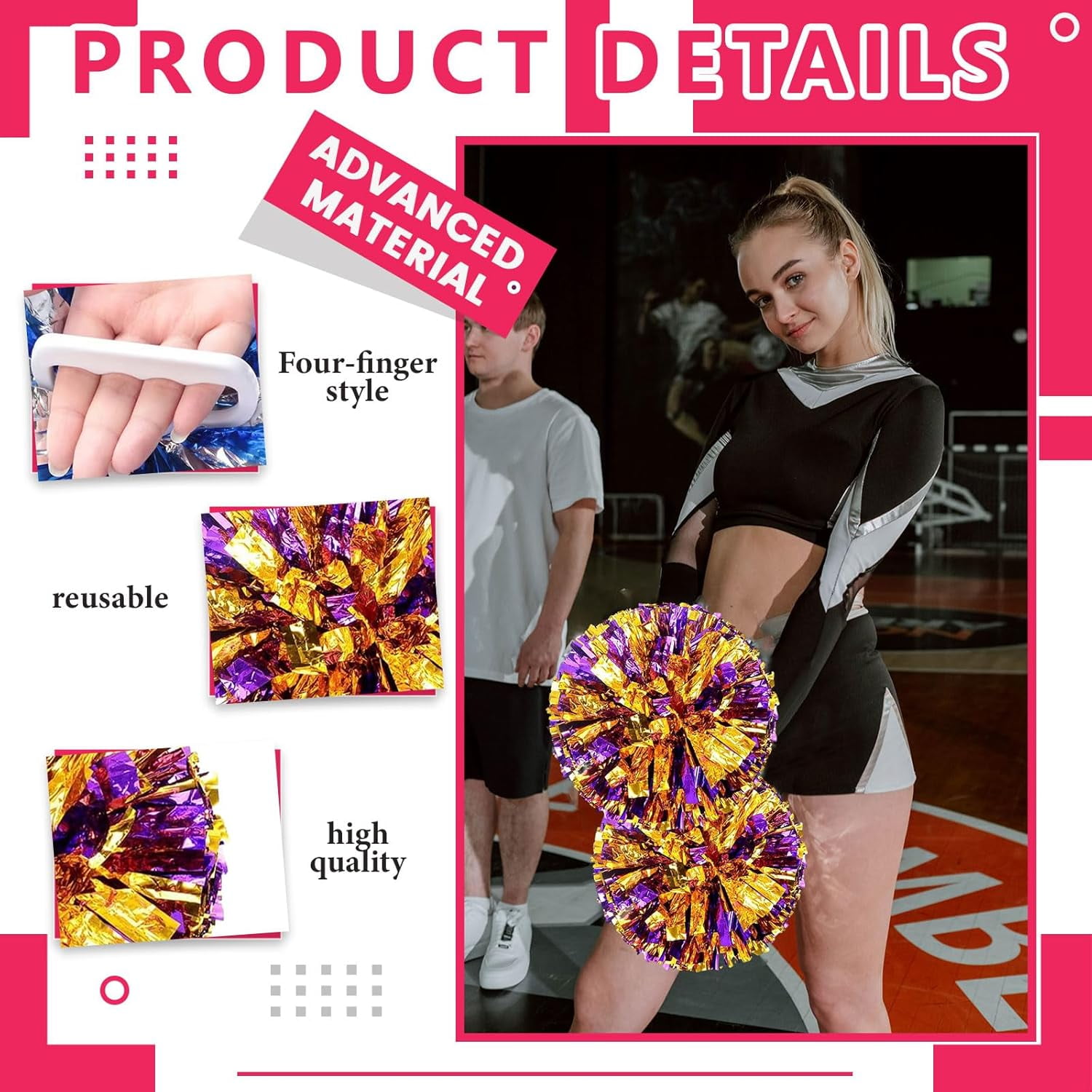 20 Pack pom poms Cheerleading,Cheerleading poms Sports Dance Cheer Plastic Pom Poms Cheerleading for Sports Team Spirit (Blue Gold)