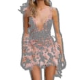 thumbnail image 4 of Vestido corto camisola con lentejuelas y plumas para mujer, vestido de fiesta sexy con cuello en V profundo, 4 of 5