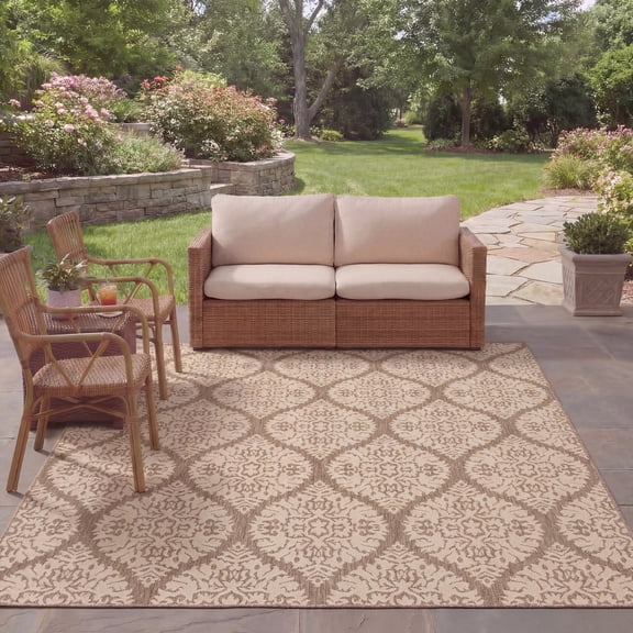 Safavieh Courtyard Neven Geometric Indoor/Outdoor Area Rug, Brown/Beige, 8' x 10'