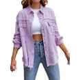 thumbnail image 3 of xiaxaixu Women's Ripped Distressed Denim Jacket Long Sleeve Button Down Boyfriend Jean Coat Trucker Jacket, 3 of 8