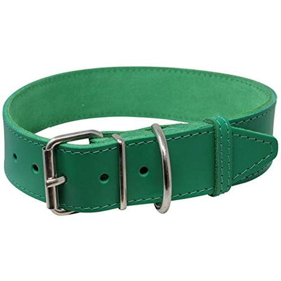 Genuine Leather Dog Collar Green 7 Colors (18"-20.5" Neck; 1.25 Wide)