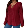thumbnail image 2 of BSDJILFG Plus Size Sweaters for Women Fall Dressy Casual Solid Color Criss Cross V Neck Pleated Tees Long Sleeve Metal Buckle Decoration ,XL-5XL, 2 of 6